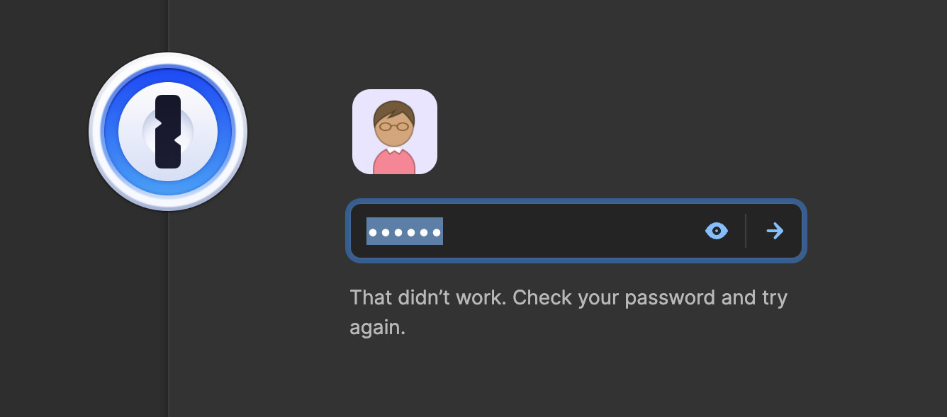 1Password wrong password